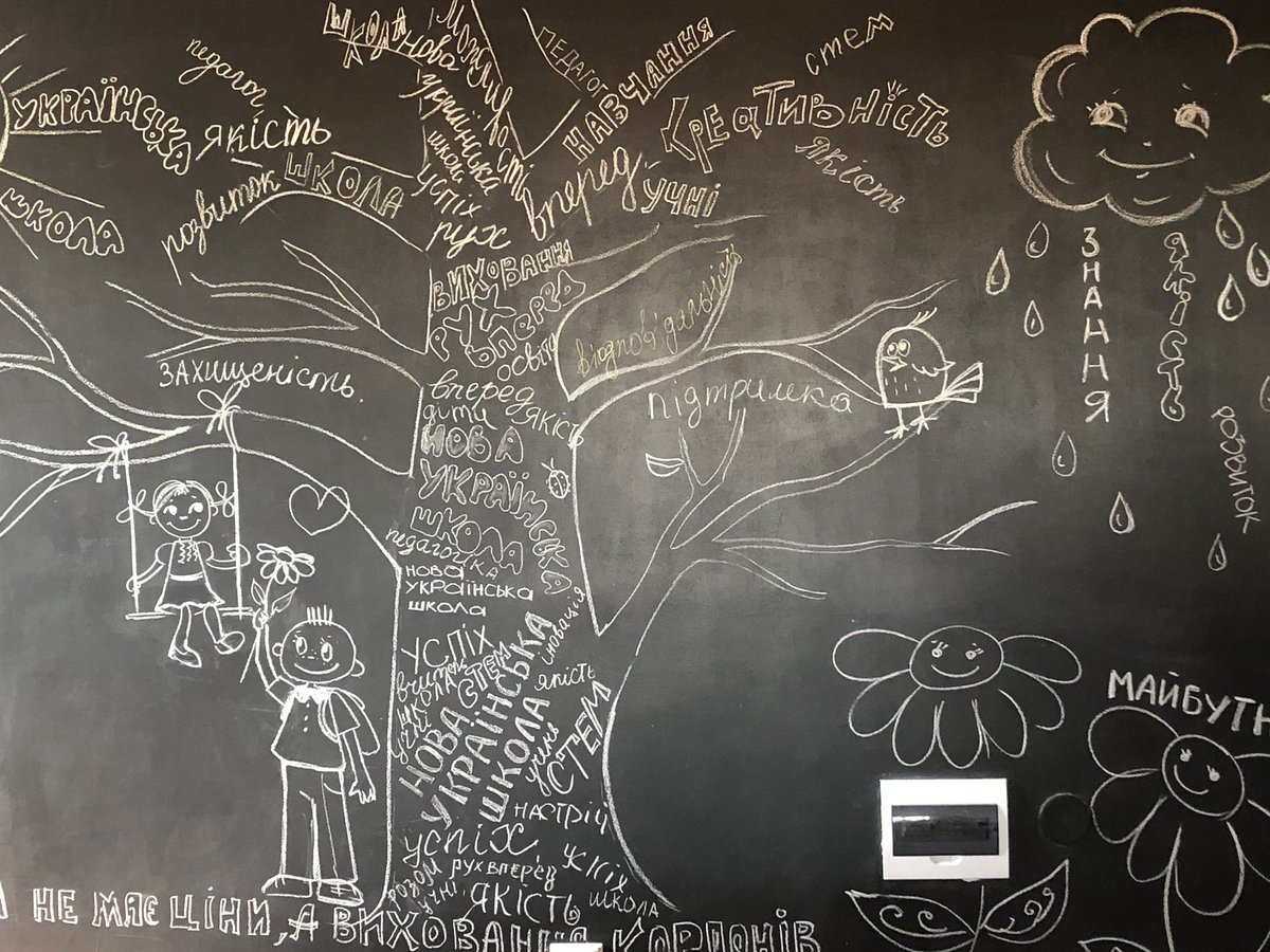 annadudich's tweet photo. Visualization of New Ukrainian School: child, success, safety, development, quality, support, future - every attendee of #EdNetworking teachers upgrade event could add a word or a picture to a tree of ideas #Kropyvnytskyi #Ukraine https://t.co/qXLzemVn7n