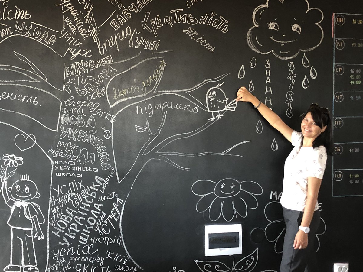 annadudich's tweet photo. Visualization of New Ukrainian School: child, success, safety, development, quality, support, future - every attendee of #EdNetworking teachers upgrade event could add a word or a picture to a tree of ideas #Kropyvnytskyi #Ukraine https://t.co/qXLzemVn7n