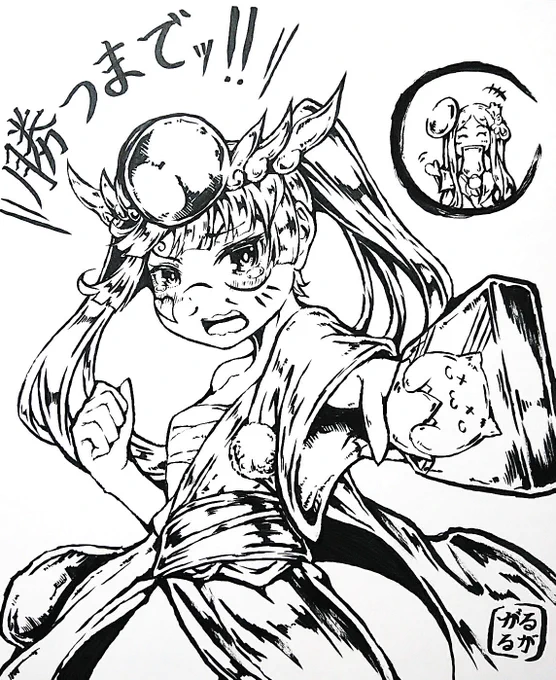 (   ¯꒳¯ )らくがきヨミちゃん🎍🌵
女の子な方のお正月ヨミちゃんも好きですけど、後ろでむぅ…って顔したお正月ヨミちゃんの方が個人的には好きです♪(人生初めて筆ペンでお絵描きしました、難しいッ!!) 