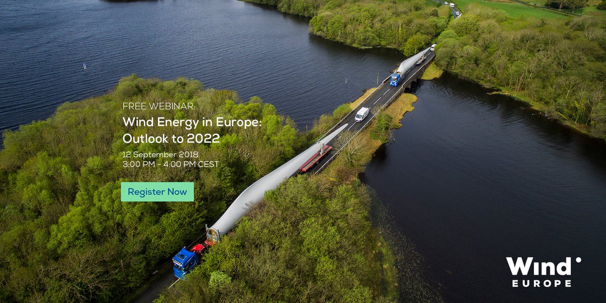 WindEuropeEvent's tweet photo. Join WindEurope for the Wind Energy in Europe – Outlook to 2022 webinar. 
WindEurope analysts will focus on the wind energy capacity expected, policy developments and the upcoming auctions calendar. Register here for free: https://t.co/MZ7puP7if7 
#webinar #windenergy https://t.co/dCtHEP4k41