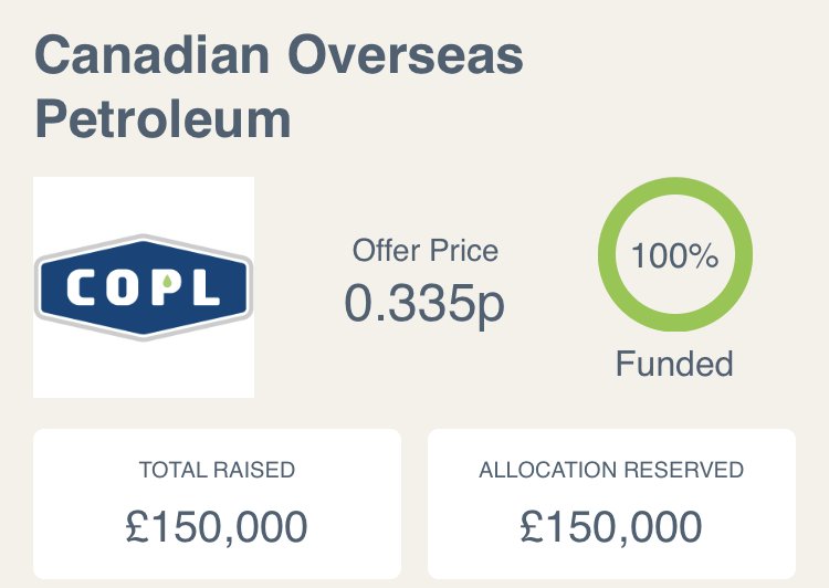 teathersapp's tweet photo. The Canadian Overseas Petroleum deal on @teathersapp has been fully funded and is now closed. #COPL https://t.co/KfVmnw1Br0