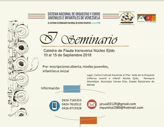 Te invitamos a participar en nuestro Ier Seminario de Flauta Transversa. Asiste! #elsistema #ejido #estamoscreciendo <a href="/nellitaleon/">marianella leon</a> <a href="/zaniebrown/">zanie brown</a> <a href="/Mayupaco/">Mariuz Paredes</a> <a href="/fosjiem/">ORQ. JUVENIL MÉRIDA</a> <a href="/psuv_campoelias/">AlcaldíaCampoElías</a>