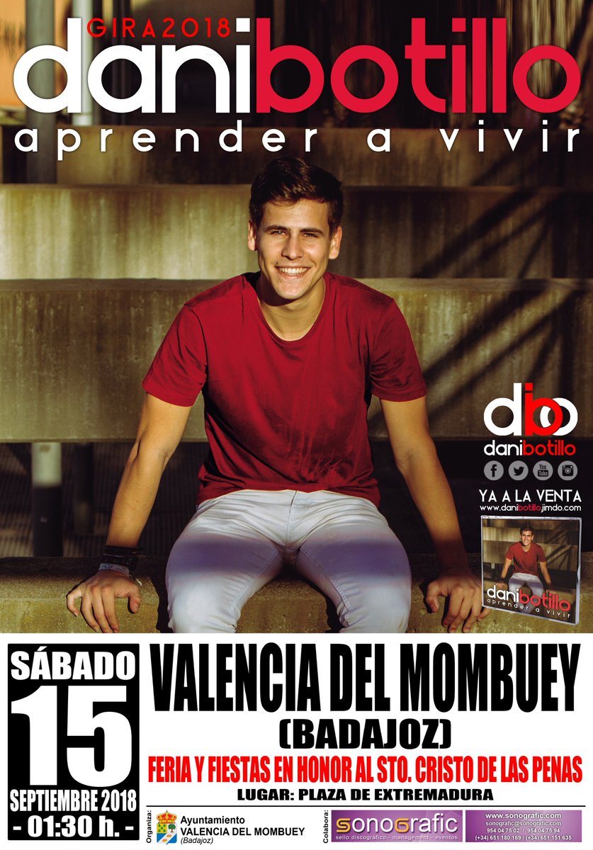 La #GiraAprenderAVivir de nuestro cantante <a href="/DaniBotillo/">Dani Botillo 👽</a> llegará el próximo 15 de septiembre hasta el municipio de #ValenciaDeMombuey #Badajoz. Allí os esperamos para pasar una noche inolvidable con el artista que está revolucionando las redes sociales.