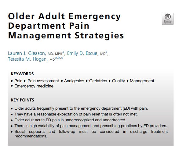 GeriatricEDNews's tweet photo. 8 - Pain management approaches in older adults https://t.co/FCAdHikHyk from @TeresitaHogan2 @UChicagoEM - pain types, analgesics, and risk/benefit balance. Thoughts? @painfreeED @thenntgroup @TheSGEM @EMpallcare @EMpharmgirl @DrAlexisLa @PatrickColl1 @KevinBiese @MichaelMaloneMD https://t.co/0gbaQFKrmD