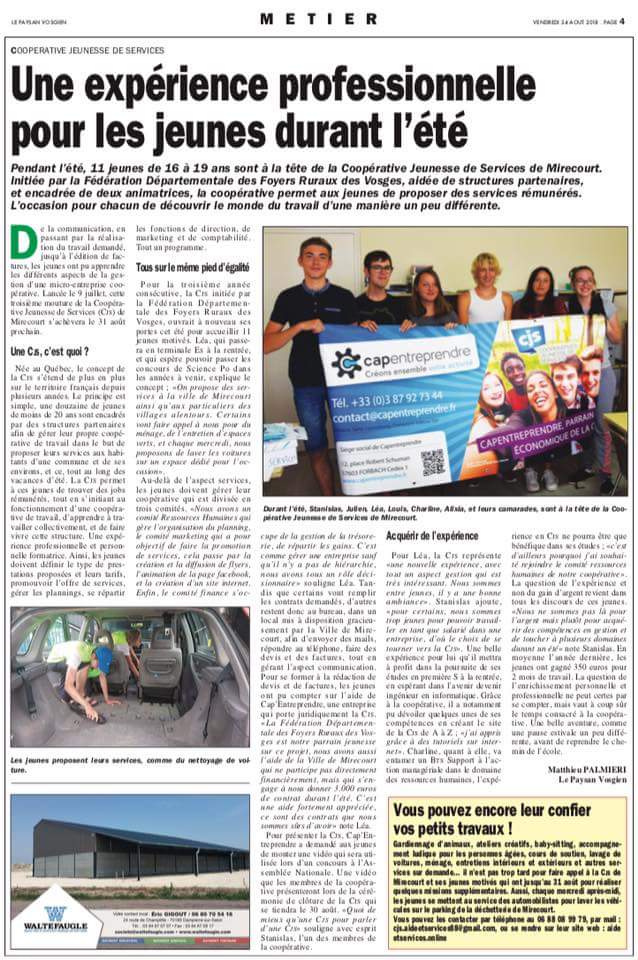 Merci au journal Le Paysan Vosgien pour cet article 😊 <a href="/scopcapentre/">Capentreprendre</a> <a href="/regiongrandest/">Région Grand Est</a> <a href="/CaissEpargneGEE/">Caisse d’Epargne Grand Est Europe</a>