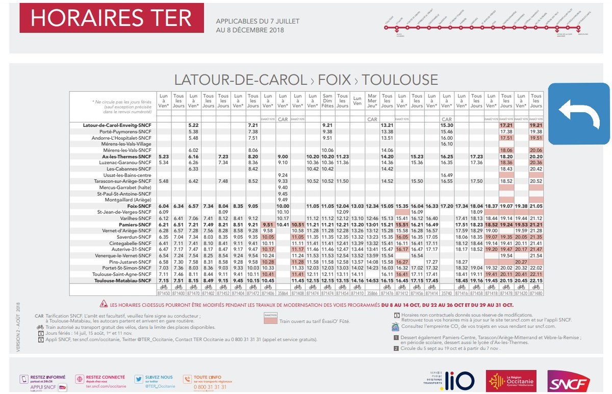 Voie Du Midi On Twitter Mise A Jour De La Fiche Horaire De La Ligne Toulouse Foix Latour De Carol A Partir D Aujourd Hui Circulera La Ter 871480 Entre Latour De Carol 19h21 Et Toulouse