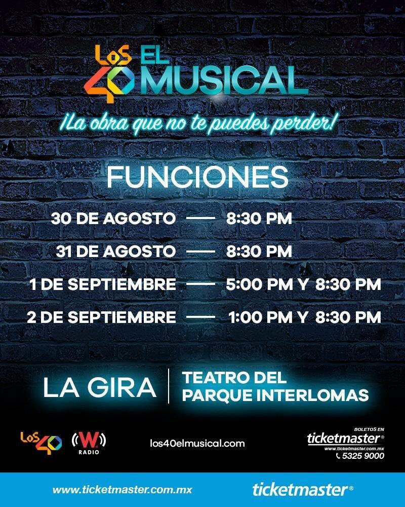 Nos vemos esta semana en el Teatro del Parque Interlomas. Los boletos para #LOS40ElMusical ya están a la venta en Ticketmaster o taquillas del teatro 🎭 Boletos 👉 bit.ly/2lIRUwJ
