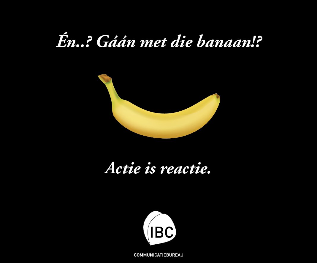 ovbeest's tweet photo. Gaan met die banaan. Nee, voor zo ver ik weet groeien er geen bananen in Zeeuws-Vlaanderen. Gaan met die banaan is een uitdrukking die mij op het Zeeuws-Vlaamse lijf is geschreven. Zonder inzet geen resultaat. #marketing, #concepten, #communicatie https://t.co/QF8AfgRqz1