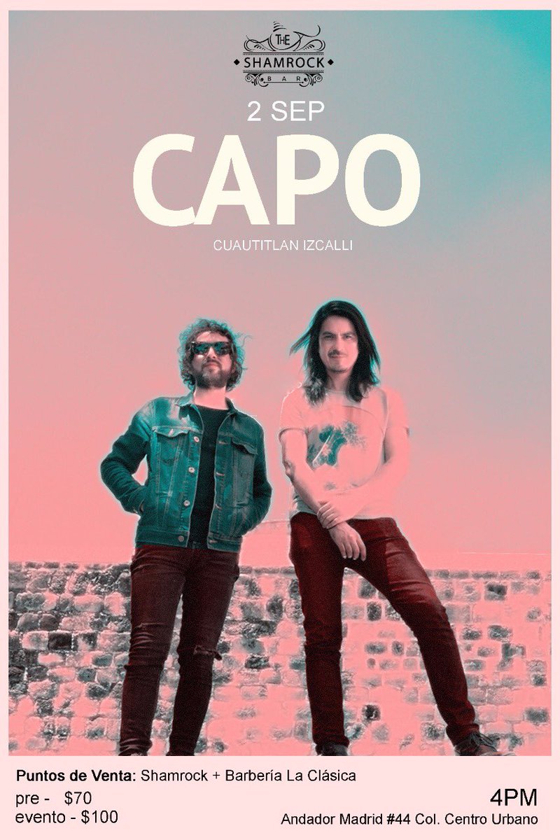 BuchacaFest's tweet photo. @CAPOband en shamrock este 2 de Septiembre ✌🏼✌🏼✌🏼 Ahí nos vemos! https://t.co/TRhK0msoJF