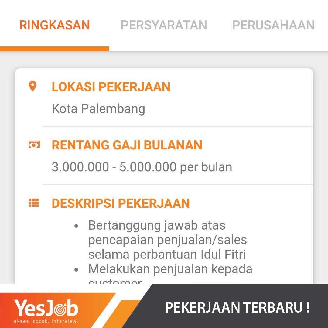 YesJobApp's tweet image. Hello Palembang, ada pekerjaan part time buat kamu. Bekerja di toko dan suka dengan fashion mungkin ini adalah momen keberuntungan kamu. Buruan download aplikasi YesJob di hp kamu dan lengkapi profilnya. Pekerjaan part time ini siapa tau menjadi jawaban dari mimpimu! #parttimejob