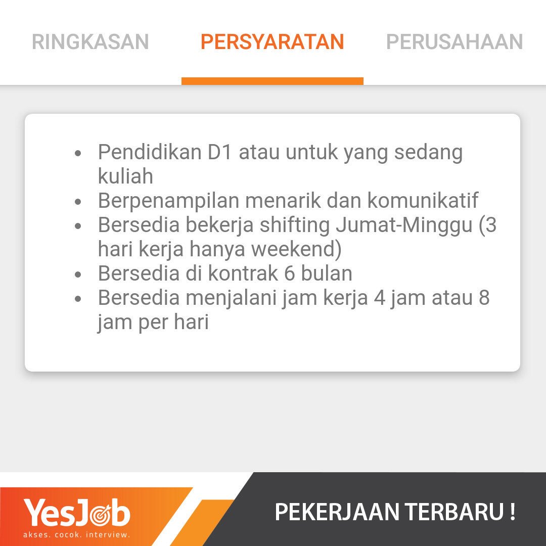 YesJobApp's tweet image. Hello Palembang, ada pekerjaan part time buat kamu. Bekerja di toko dan suka dengan fashion mungkin ini adalah momen keberuntungan kamu. Buruan download aplikasi YesJob di hp kamu dan lengkapi profilnya. Pekerjaan part time ini siapa tau menjadi jawaban dari mimpimu! #parttimejob