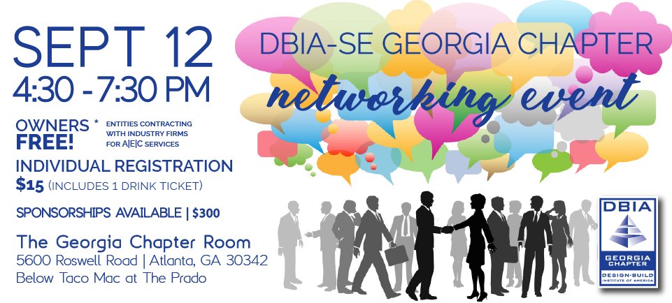 REGISTRATION NOW OPEN! Join DBIA SE Georgia Chapter at the Georgia Chapter Room on Sept. 12 for an evening of industry networking!
ow.ly/cX4t30lzsII