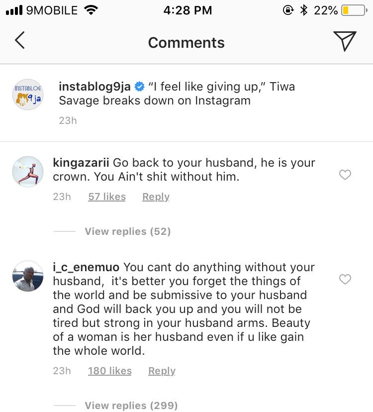 GbemmyG's tweet photo. After pandering to men and saying ‘I am not a feminist ‘ look at what they are saying to her. Not disappointed , not surprised 🤷🏾♀️ #Youmustsubmit https://t.co/LbOVraTCfg