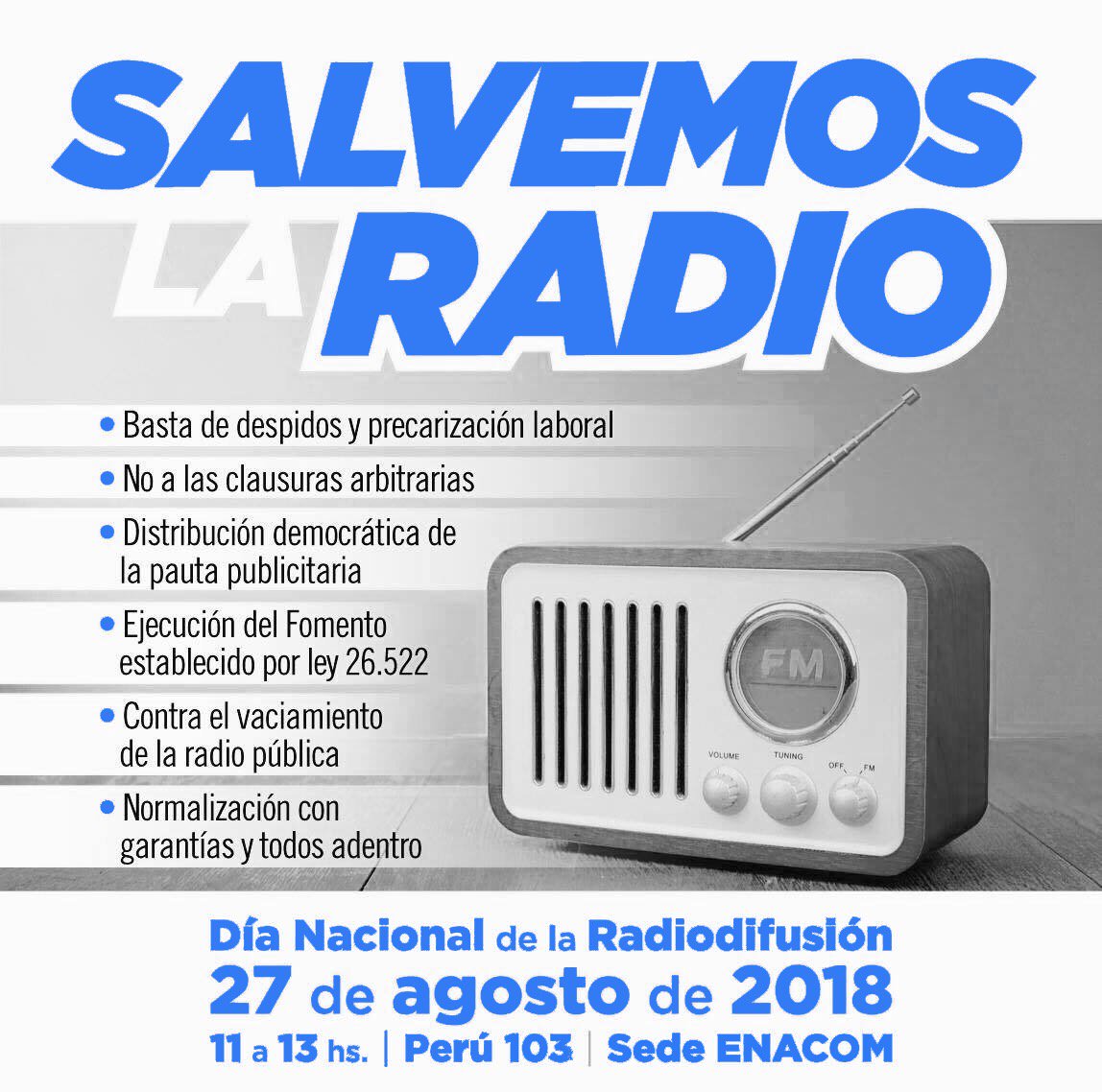 UTEPoficial's tweet photo. #DíaDeLaRadio 

Acompañamos a @farcoargentina y a las trabajadoras y los trabajadores de radios de todo el país en la Jornada Nacional de Lucha que se realiza en el día de la radiodifusión argentina. 

#SalvemosLaRadio
#ComunicaciónPopular https://t.co/smJwzITY9u