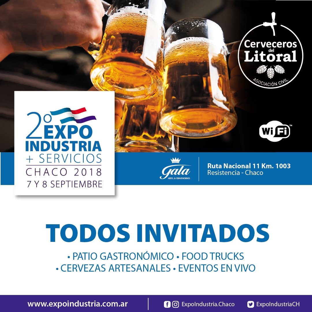 La 2ª #ExpoIndustriaChaco2018 no solo será el Encuentro Regional Empresarial más importante del año, sino que los visitantes también van a poder disfrutar de 🥘Patio Gastronómico, 🚚 Food Trucks, 🍻Cervezas Artesanales y 🚩Eventos en Vivo. ¡Tod@s invitados! 👏