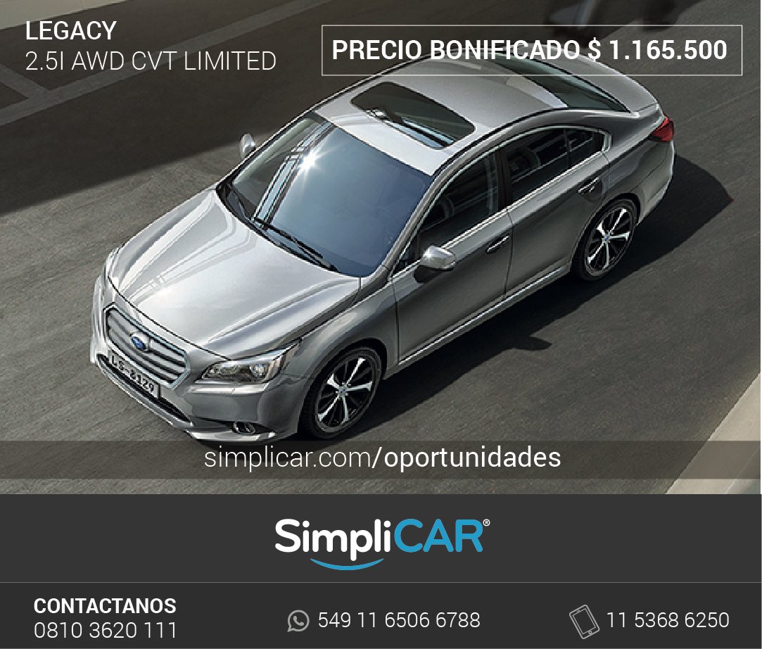 Oportunidad Subaru Legacy. Conectate a nuestra web! simplicar.com
#simplcar #autos #0km #planesdeahorro #compradeautos #autosdirectodefabrica #flotadeautos #flotadevehiculos #hacemossimplelacompradetuauto #vehiculosdirectodefabrica #autosdirectodefabrica