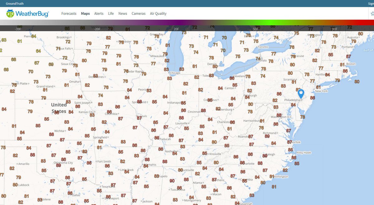 WeatherBug's tweet photo. #Lunchtime is fast approaching in the #East and it is already a hot one! Temps are already in the middle to upper 80s on the I-95 corridor and throughout the South. Heading to the 90s in most places! #augustheatwave https://t.co/cwmMx5V9eZ https://t.co/4bbwweZcHU