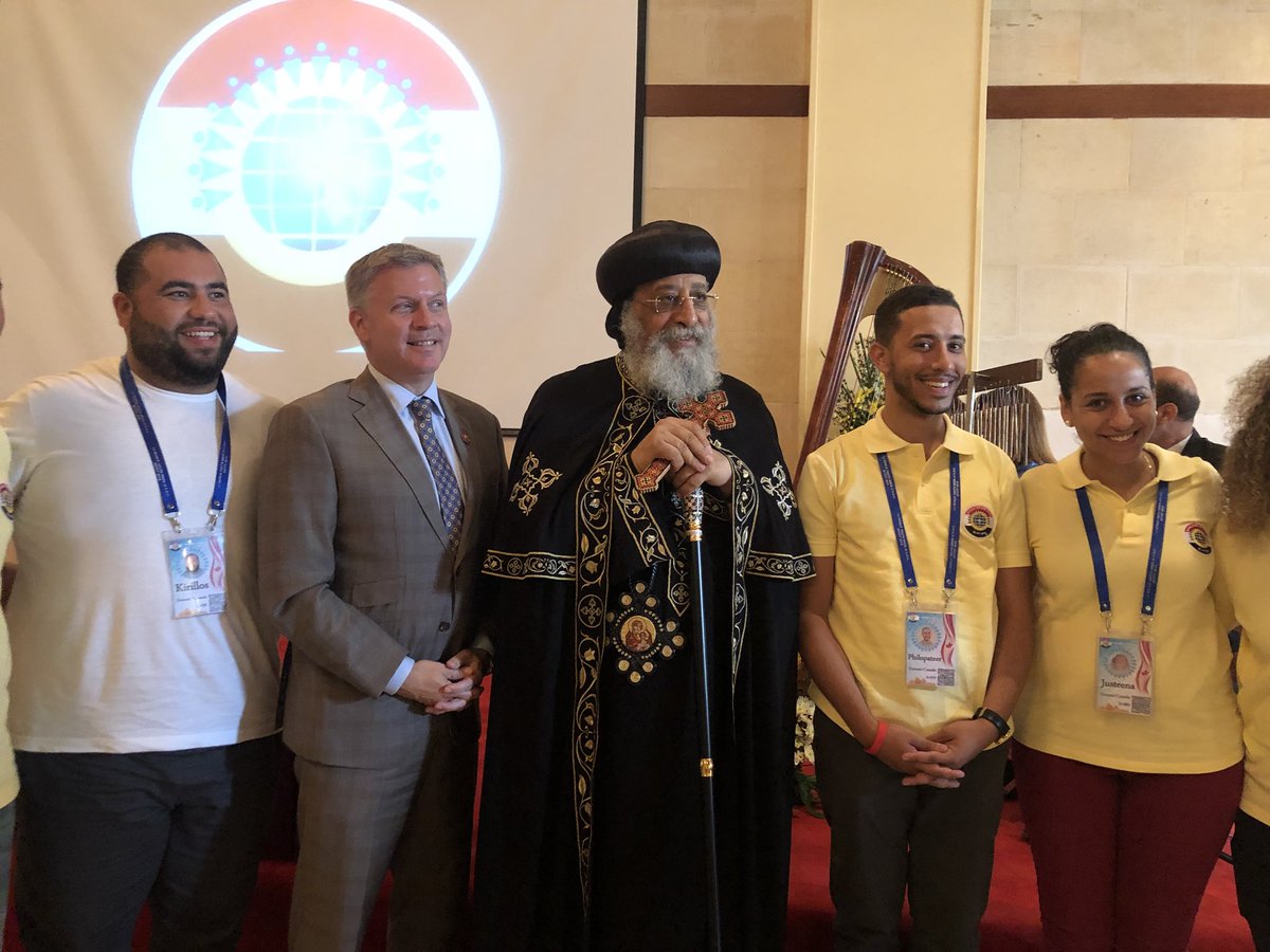 Inspire2Dream's tweet photo. Honoured to spend a great evening with @JessDutton1 the Canadian Ambassador in Egypt, along side Pope Tawadros II Pope of Alexandrea.  Great time discussing Canada’s Role in Egypt. #WYW18 #1stInternationalCopticWorldYouthWeek #WorldYouthWeek #Inspire2Dream  #Egypt #Back2Roots https://t.co/Jzxzxx5PZG