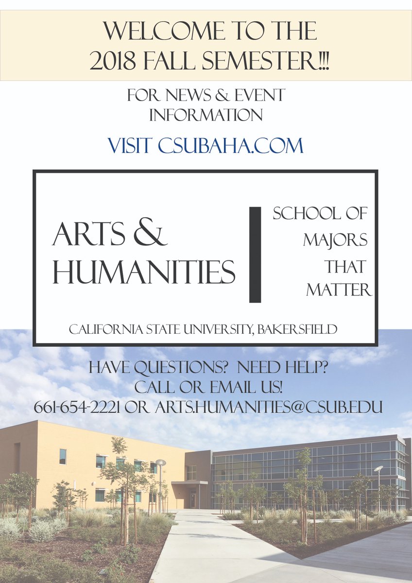 CSUBAH's tweet photo. #csub Welcome Back!! And welcome to our new students! #ah #fallsemester2018 https://t.co/rOOr7OYQLg
