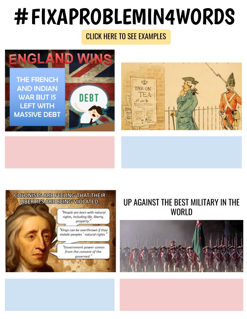 historysandoval's tweet image. Have students try it #FixAProblemIn4Words #sstlap