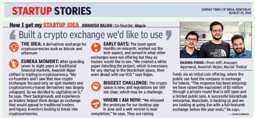 biconnections's tweet image. Read @timesofindia&apos;s full coverage of #idap_io in their Sunday edition! We are one of the few #Startup&apos;s that were featured in their Startup Stories section. #crypto #blockchain #exchange #derivatives