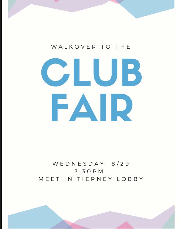 t_yhall's tweet photo. 🚨PROGRAM ALERT🚨 RA Nina will be doing a walkover to the club fair this Wednesday. All are welcome to join her. #TierneyTwitter #allhall https://t.co/YO13ZOlTTM
