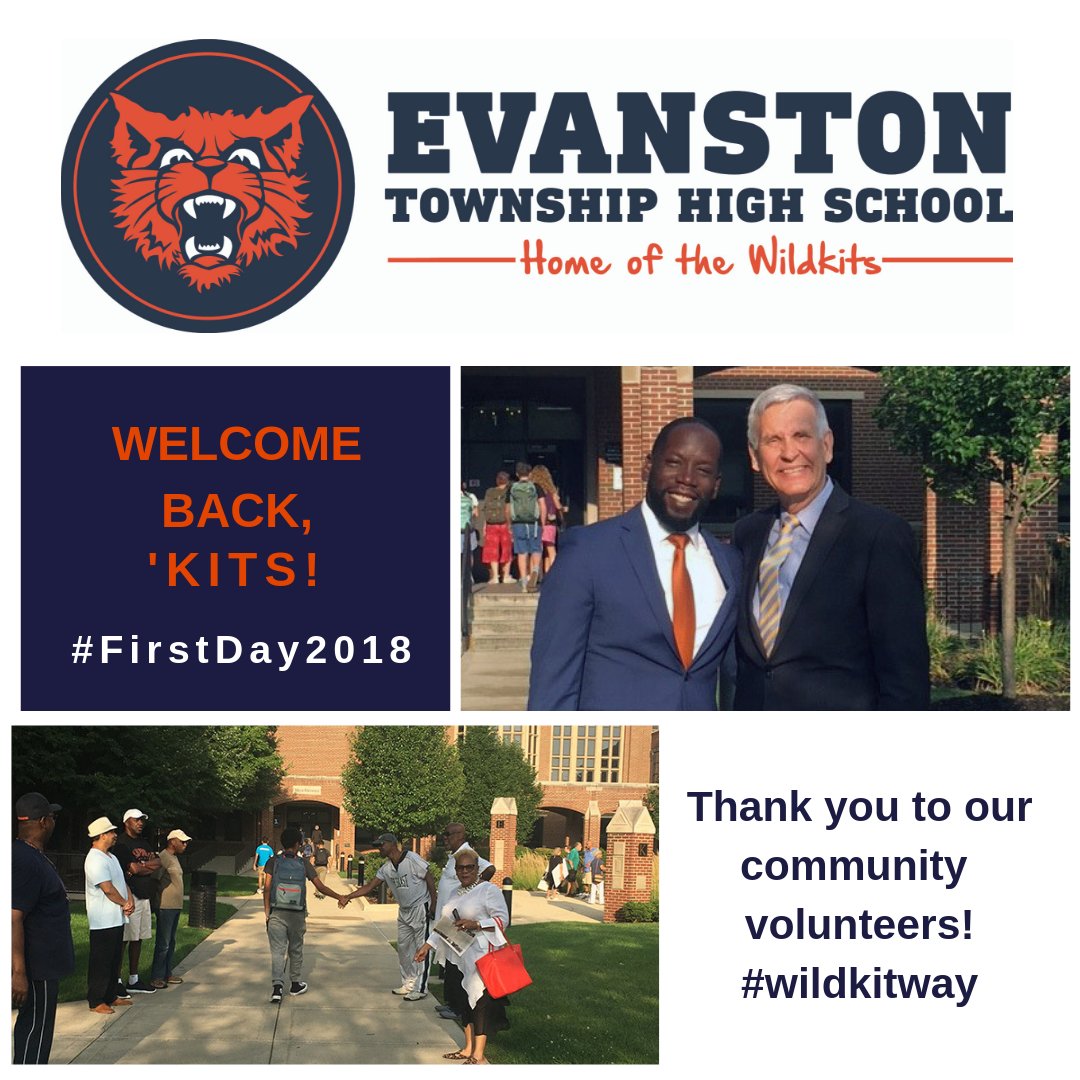 ETHSWildkits's tweet photo. Dr. Witherspoon, Dr. Campbell, @ETHSWildkits staff, and community members welcome everyone back on the first day of school for 2018-19! Have a great school year, ‘Kits! 📚 #WildkitWay #ETHS #Evanston #firstday2018 https://t.co/Aeld6ilcU9