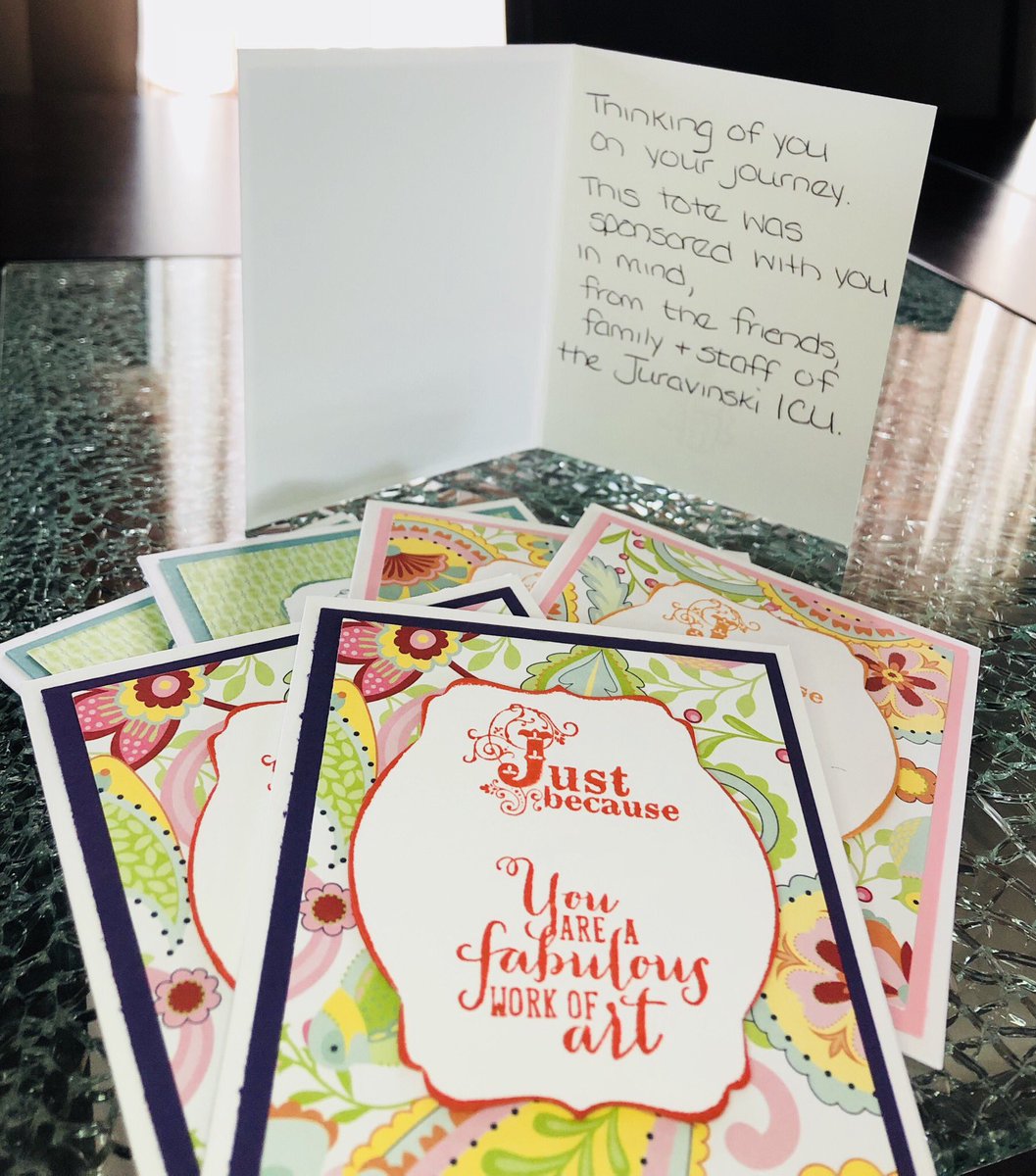 NurseBry31's tweet photo. Time to write some cards for our chemo tote delivery tomorrow at the Juravinski Cancer Center. #chemocaretote #thirtyonegives #totes #icunurse @HamHealthSci @HHS_staff https://t.co/8YgL41dt1J
