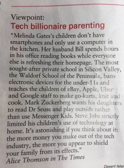 andyturnerux's tweet photo. intriguing how the giants of Silicon Valley raise their kids 🤔 #ux #parenting #tech https://t.co/cVOxakxSHE