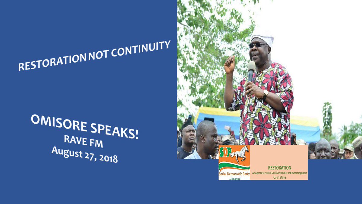 iyiosun's tweet photo. ON RAVE FM TODAY! #RestorationNotContinuity #NotWithSameOfSame #OmisoreForGov, #OsunRestoration2018 #VoteForIyiYemi #OsunDecides2018 #IyiYemi #NoTooYoungToRun @OlayemiHon @GhesheS @I_amOD_SIT @OsunPolitics @OMISORE_JCS #BringBackOurGirls @nigeriantribune @MobilePunch @YIAGA https://t.co/n92424WLTG