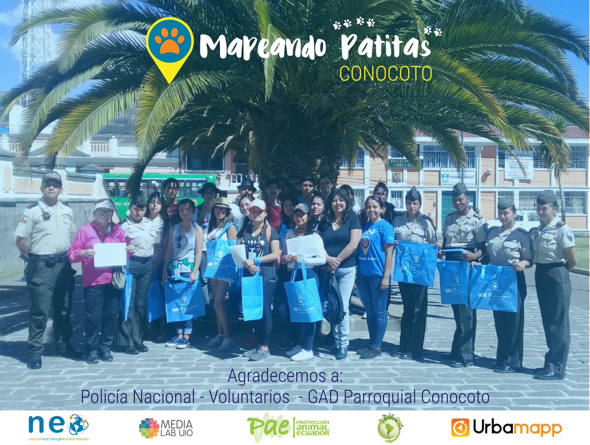 Urbamapp's tweet photo. Agradecemos a la @PoliciaEcuador , Voluntarios y al @gadconocoto por apoyar la iniciativa Mapeando Patitas Ecuador que levantó información este sábado 25 de agosto. 

La información del proyecto lo puedes encontrar en: https://t.co/2YxI5XD11f
#TuCiudadTuMapa
#TodosPuedenMapear https://t.co/suUHXli2yQ