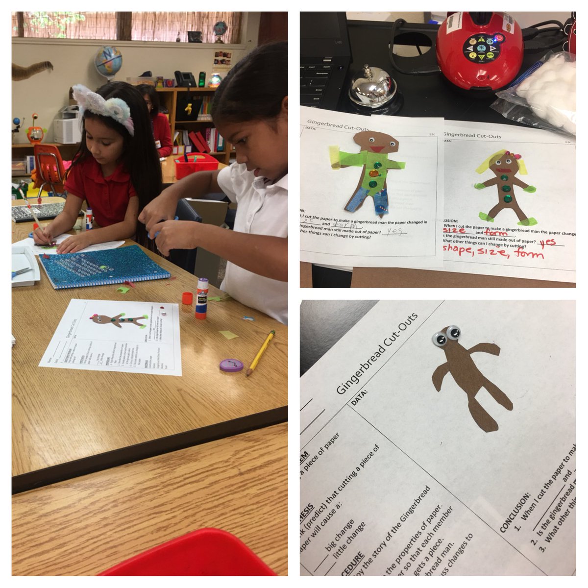 rodriguezgirls5's tweet image. Literacy &amp;amp; Science. Changing physical properties by cutting @LFEtheplacetobe  #gingerbreadman #science2.5C