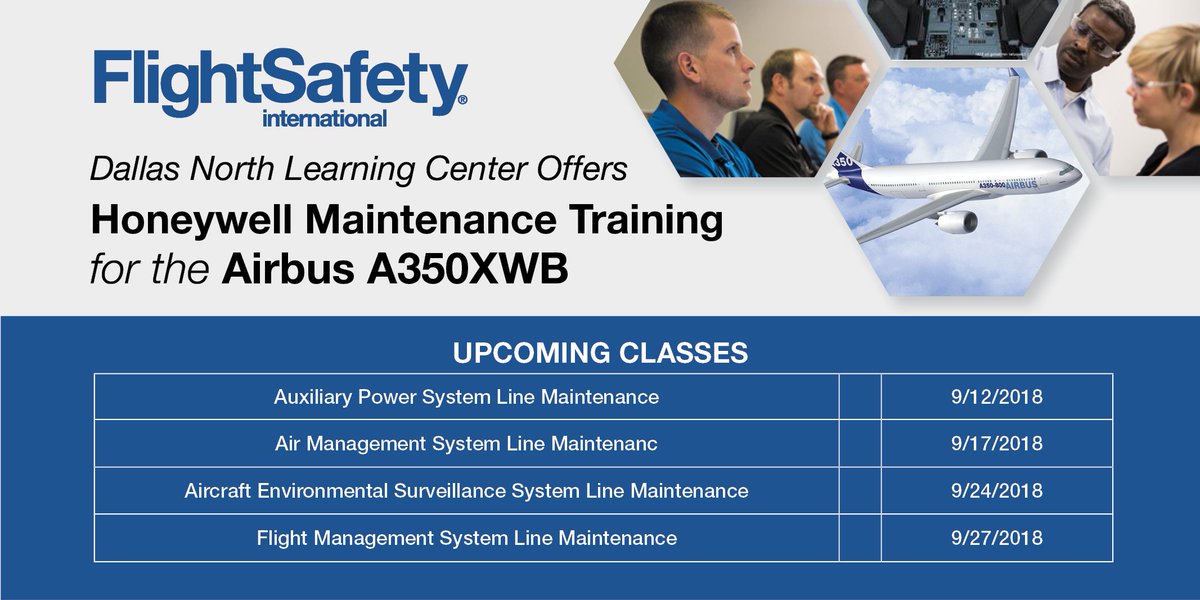 FlightSafetyInt's tweet image. Did you know the #Airbus #A350XWB is loaded with Honeywell products? As the Honeywell authorized training provider, we provide official #MXTraining on all of these systems. In Sept our #FSIDallasNorth center is loaded with A350XWB courses! Contact center-&amp;gt; bit.ly/2OSOpkh