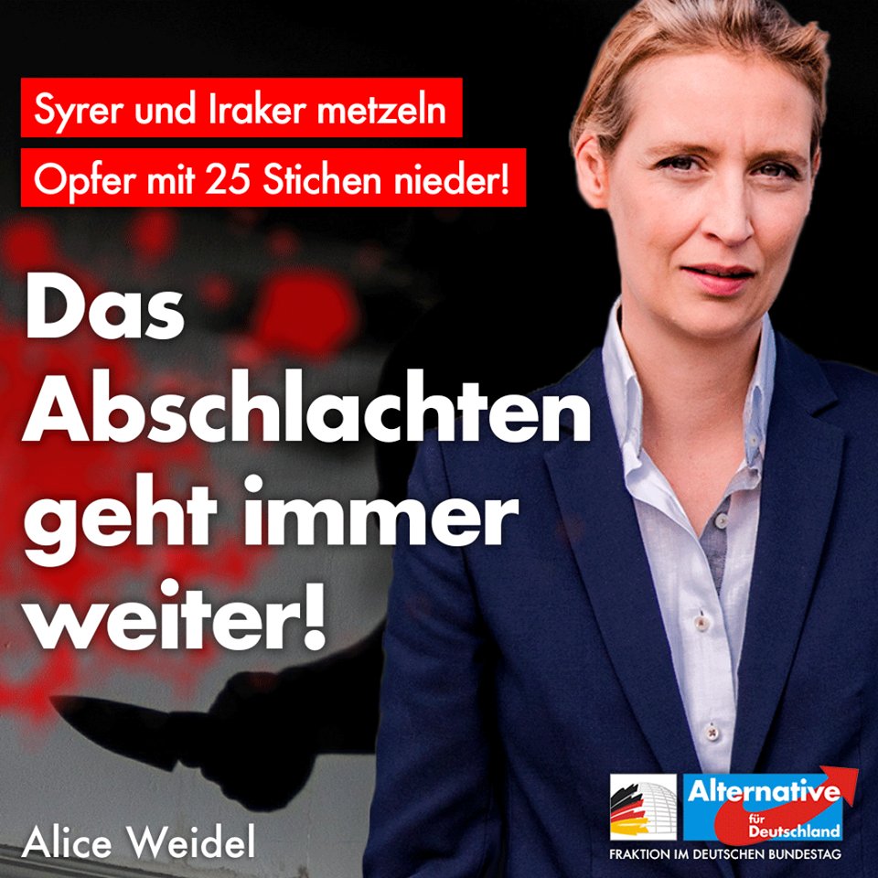 Alice_Weidel's tweet photo. +++ Friedlicher Protest ist das Mittel der Stunde! +++
Lassen wir uns nicht länger einschüchtern, zeigen wir den Merkels dieser Republik, dass wir nicht länger schweigen.
#AfD #Chemnitz
➡️https://t.co/BFxJmyWMyt https://t.co/4pNaI9Lwgm