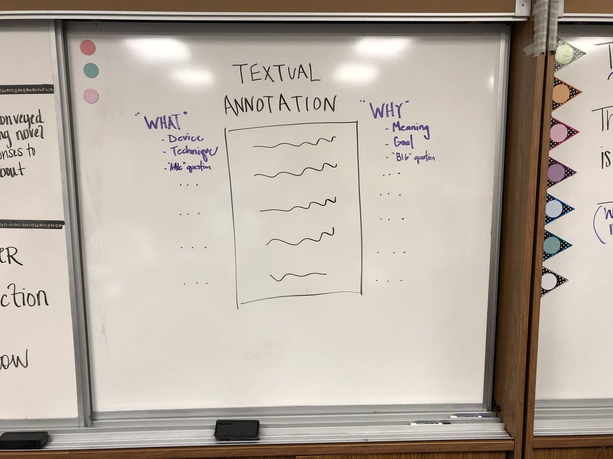 VuJuliePhD's tweet image. Ss @boswellhs make connections between the literary techniques authors use and the larger goals authors have for a text through collaboration and interactive annotation. #EMSela #teachermodeling @Kylenenashlit
