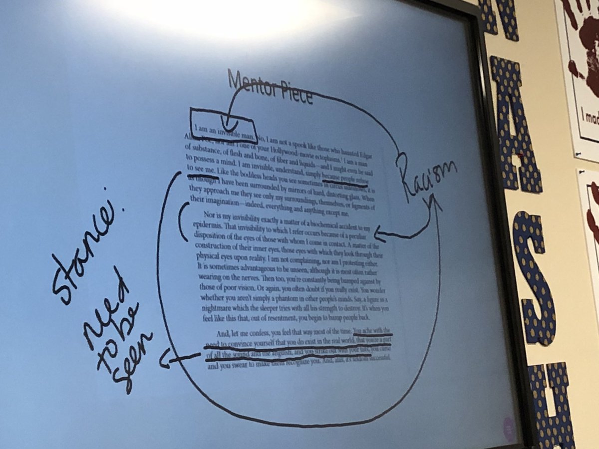 VuJuliePhD's tweet image. Ss @boswellhs make connections between the literary techniques authors use and the larger goals authors have for a text through collaboration and interactive annotation. #EMSela #teachermodeling @Kylenenashlit