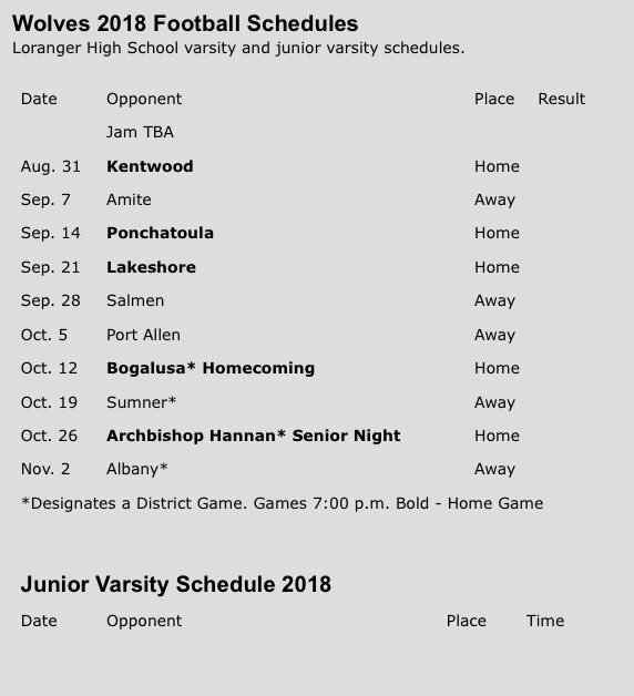 LHSstudentsec13's tweet photo. 2018 football schedule!!‼️🐺 https://t.co/ztZyg0cqsv