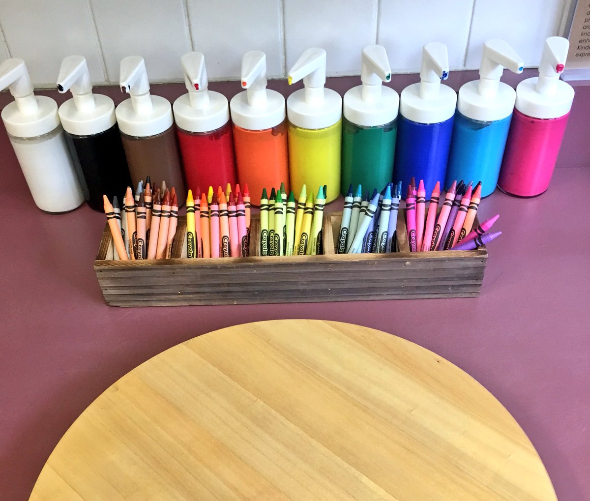 Art area in progress! These soap dispensers will make it easier for students to get just the right amount of paint! #ClassroomSetup #Grade1and2 <a href="/PresteignPS/">Presteign Heights ES</a>