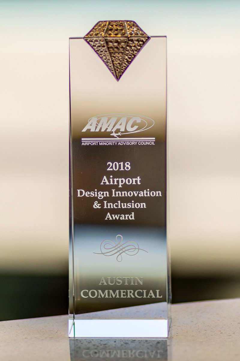 AustinCML's tweet photo. Austin Commercial was named the @AMAC_ORG - 2018 Airport Design Innovation & Inclusion Award winner! We're extremely proud to be the only company to win this award & the @AGCofA Diversity & Inclusion Excellence Award, which Austin won earlier in 2018. #Diversity #AMAC2018 https://t.co/S3caRoCbxG