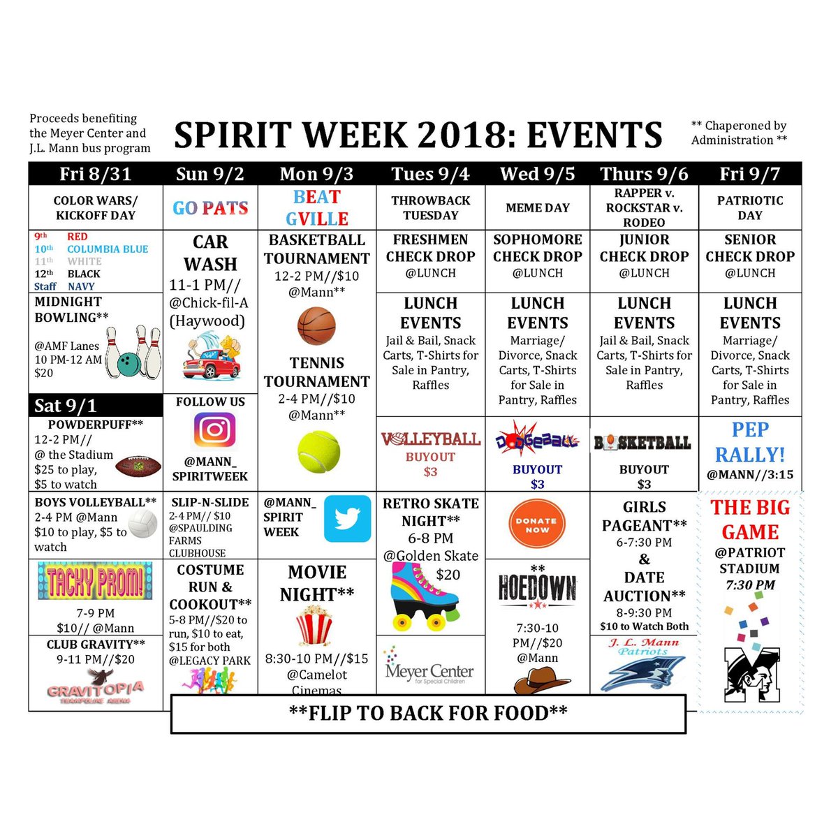 MeyerCenter's tweet photo. It's almost here! Help @mann_spiritweek #BeatGreenville, benefitting @MeyerCenter ๐ Check out these #calendars for events starting Friday! #meyercenter #specialneeds #fundraiser #yeahthatgreenville #jlmannspiritweek https://t.co/b8LWbICltt