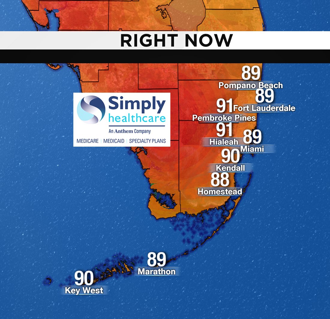 It's 2PM, here are south Florida's current temperatures. #BROWARD #MIAMIDADE #FLKEYS Presented by Simply Healthcare https://t.co/0QSafohu2f