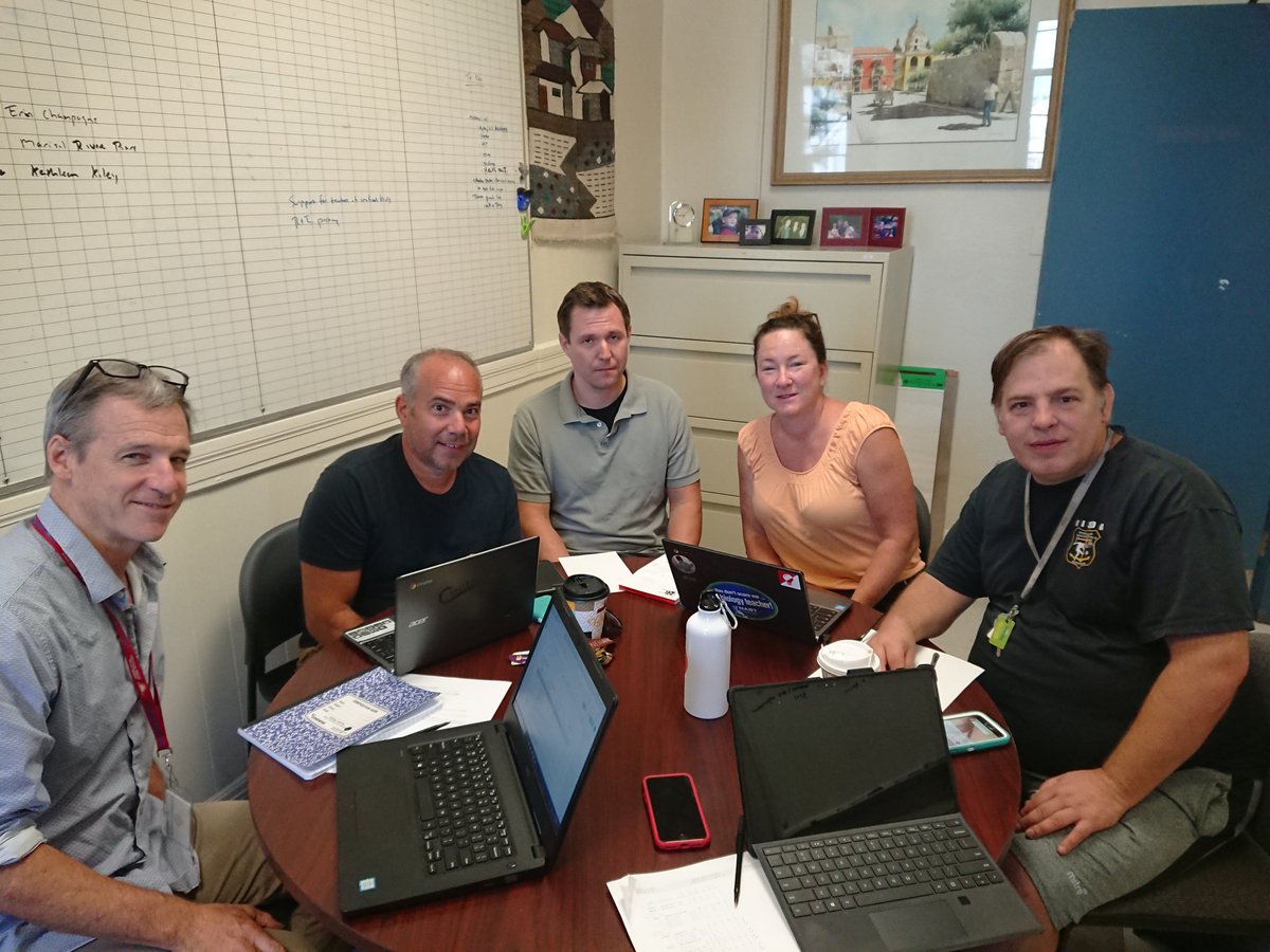 The Central Falls High School Instructional Leadership Team along with Principal McCarthy getting ready for the start of the school year.