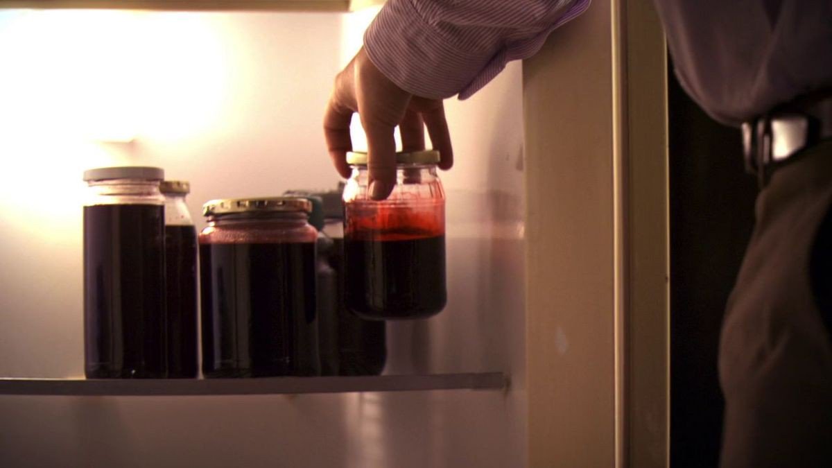 He caught some animals and put the meat in the fridge for his mate @Thelosttear .
The blood on the other hand was for himself, perfectly storraged in some jars

"Dear? Dinner"