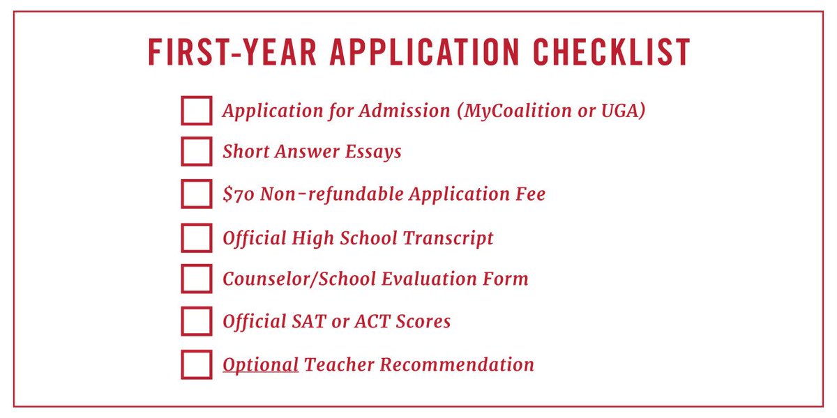 UGAadmissions's tweet photo. Our application opens in less than a week! With September 1 so close, be prepared with our First-Year Application Checklist. #UGA23 https://t.co/RvPMxachNe