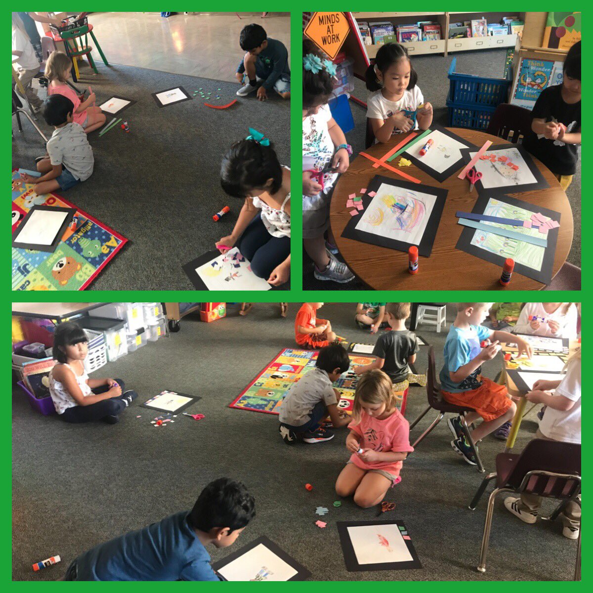 IRE129's tweet photo. Early Birds and Night Owls @ireDCSD work on their self-portraits. Thumbs up and elbows in to cut with #scissors. Twist the #gluestick up to use and down to put the lid on when not using. #practicehelps #kindergartenrocks https://t.co/VKug7O2H5Q