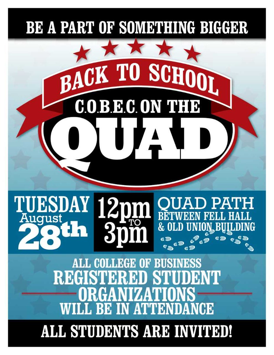 PhiBetaLambdaIL's tweet photo. The College of Business Executive Council (COBEC) is inviting all students to this event. This is a chance to learn about Registered Student Organizations (RSO's) within the ISU College of Business. We encourage you to come and explore the opportunities! https://t.co/ktQbQUzpIt