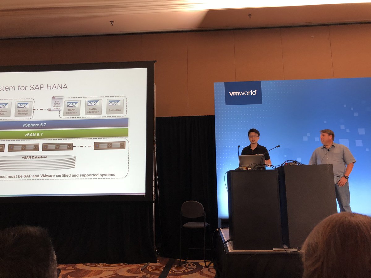 Sebastiano_Lenz's tweet photo. @duliano and Chen talking about #vSAN and SAP HANA... change is in the air at #VMware2018 https://t.co/jeyksGqJue