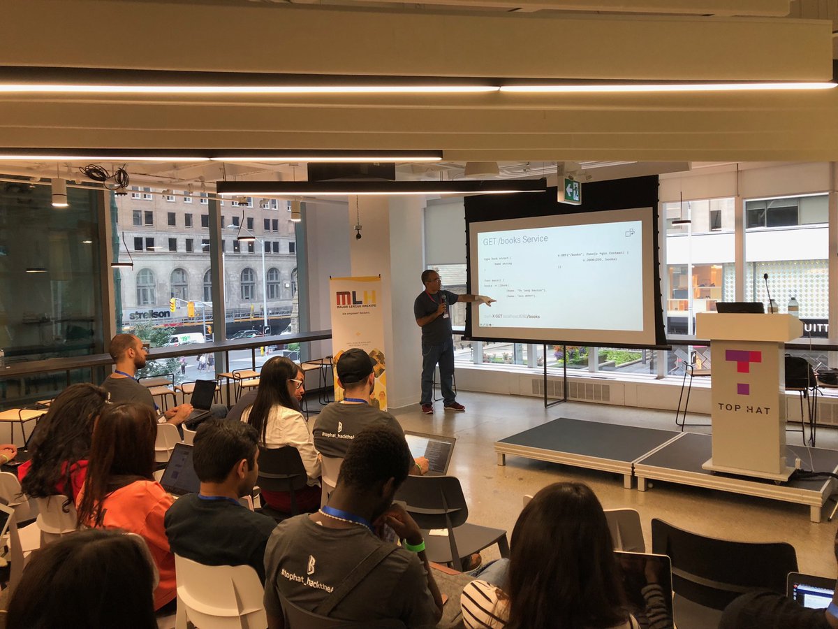IndexExchange's tweet photo. IX's @athanazio dove into how engineers can build web applications using the languages Angular, Golang and Docker at our workshop for this year's @HackThe6ix Hackathon. Congrats to all the winners! #HT62018 https://t.co/pJ1CP7ZLVA