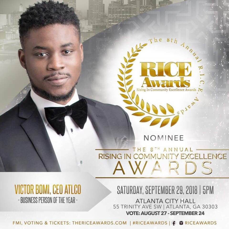 ATLCORealEstate's tweet photo. Congratulations to Our CEO @VictorBomi - recently Nominated for Business Person of the Year in Atlanta by the Rising In Excellence Committee - visit the link (https://t.co/bzNmTo1gya) - vote then scroll all the way down to the bottom and submit your name and email address https://t.co/dlED4ilCR4