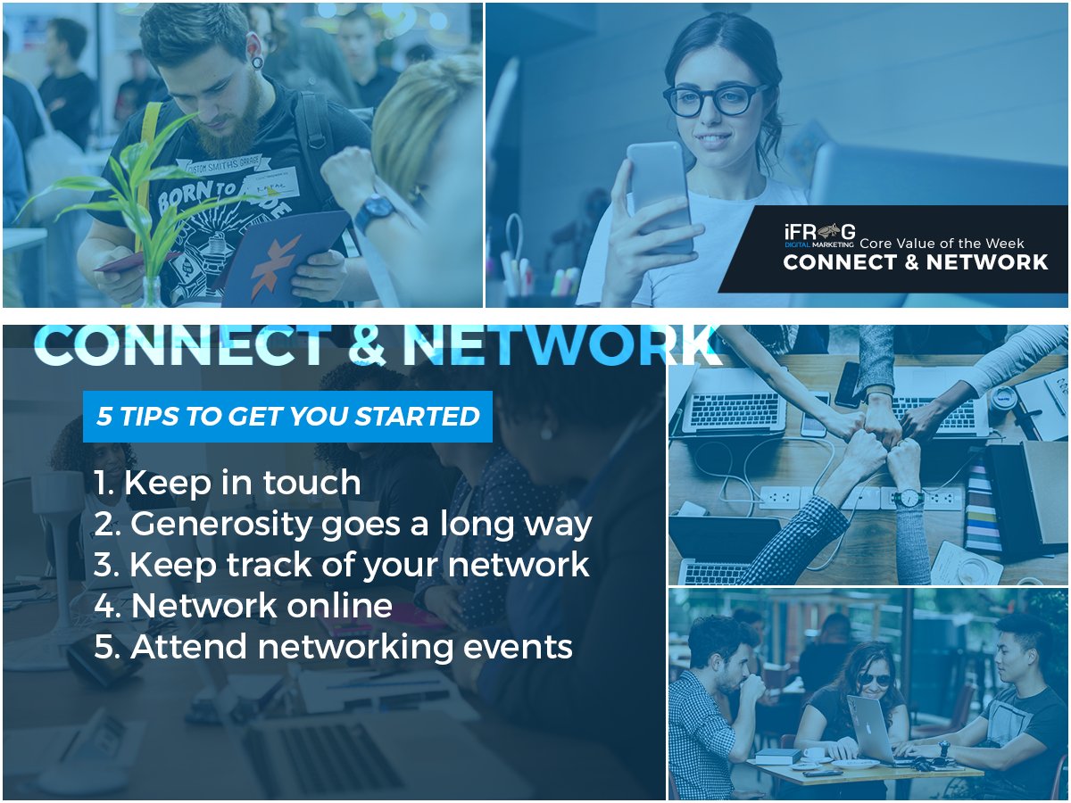 ifrogms's tweet image. Our #CoreValue this week is Connect &amp;amp; Network! Check out these 5 tips to get you started! ow.ly/cUly30lzG6P